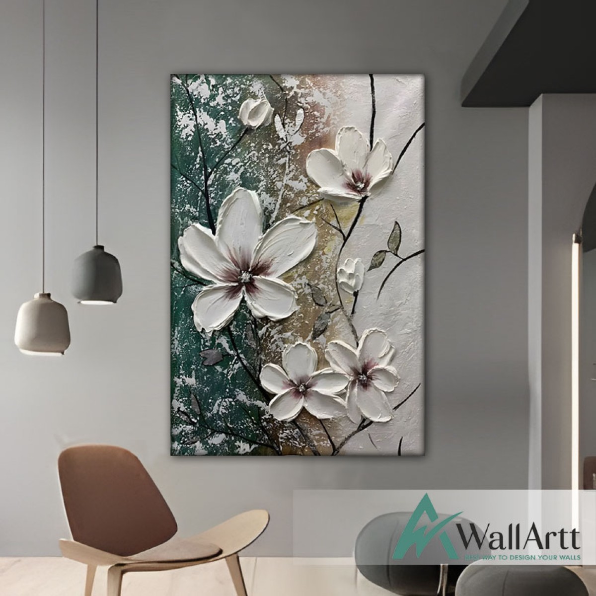 White Flowers II 3d Heavy Textured Partial Oil Painting